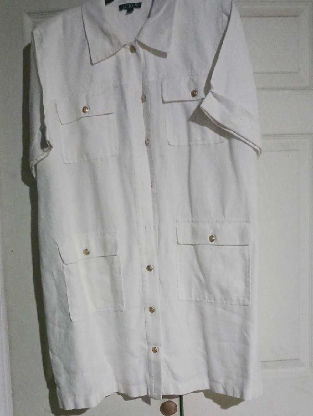 J. Crew White Button-Front Linen Shirt Dress